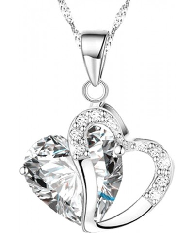 Pendant Necklace Cubic Zirconia Inlaid Neck Decoration Women Cubic Zirconia Inlaid Heart Shape Necklace for Party White $3.59...