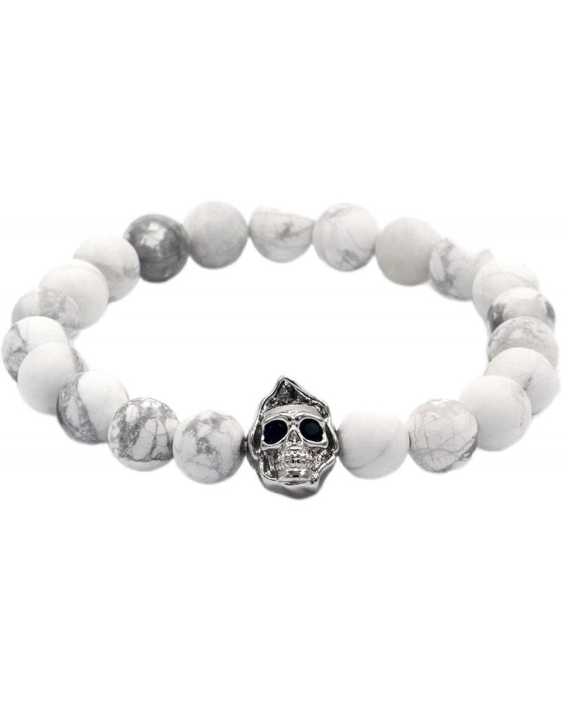 Handmade Skull Charm Natural Stone 8mm Beaded Stretch Bracelet Multi Sizes and Colors White Howlite Matte 7.0 Inches $11.95 B...