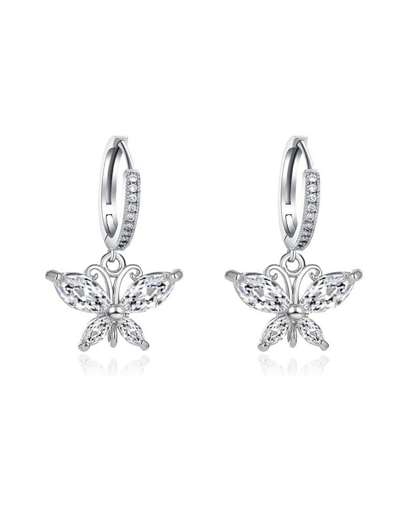 Charm Butterfly Hoop Earrings,14K Gold Silver Crystal Butterfly Drop Dangle Earrings for Women Teen Girls BB $7.97 Earrings