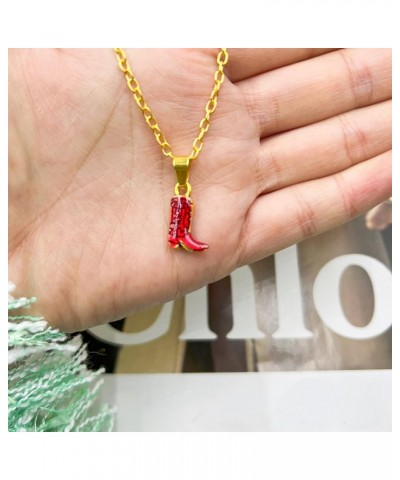 Boot Necklace for Women Western Cowboy Red Boot Pendant Necklace Dainty 14k Gold Plated Western Necklace for Girls Fashion Je...