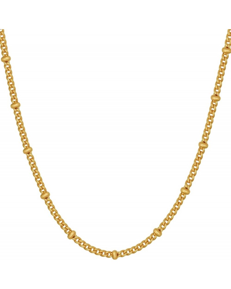 Tiny Curb Link Gold Necklace for Women with Divider Balls 24k Real Gold Plated Necklace 2.8mm 24 inches $19.72 Necklaces