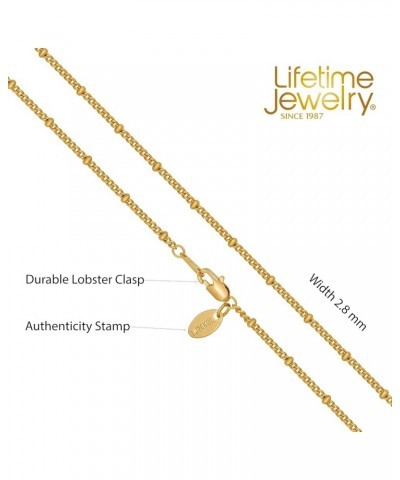 Tiny Curb Link Gold Necklace for Women with Divider Balls 24k Real Gold Plated Necklace 2.8mm 24 inches $19.72 Necklaces