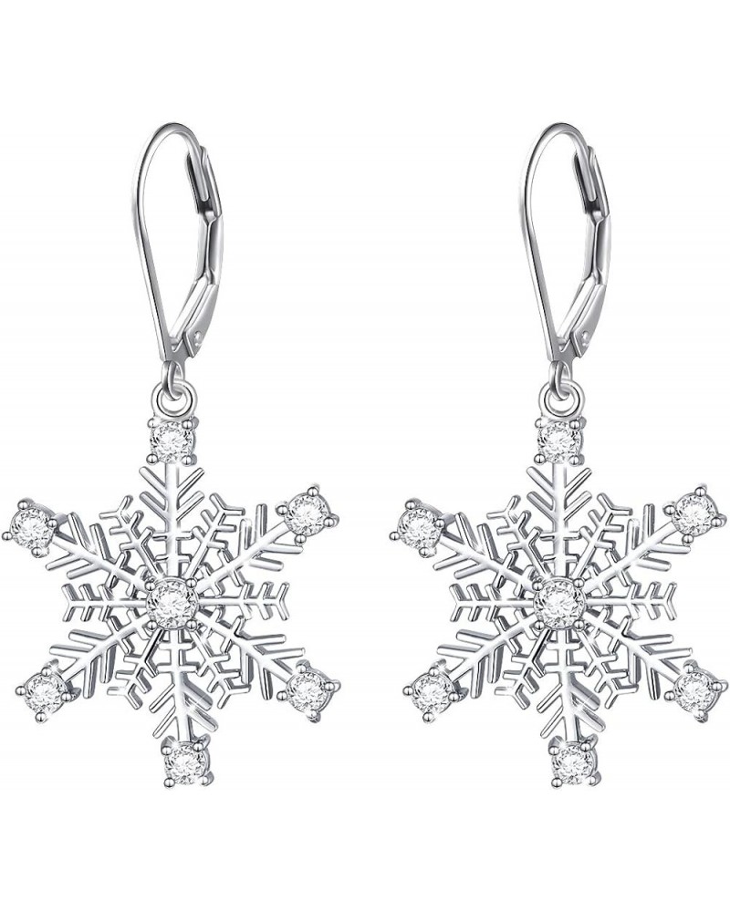 S925 Sterling Silver Snowflake Necklace Earrings Bracelet Ring Set for Women Girl Jewelry Earrings $14.00 Necklaces