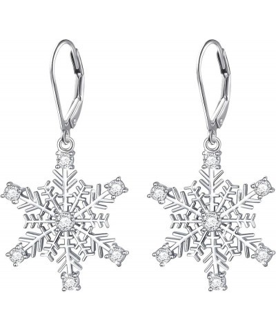 S925 Sterling Silver Snowflake Necklace Earrings Bracelet Ring Set for Women Girl Jewelry Earrings $14.00 Necklaces