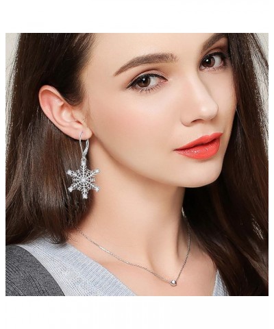 S925 Sterling Silver Snowflake Necklace Earrings Bracelet Ring Set for Women Girl Jewelry Earrings $14.00 Necklaces