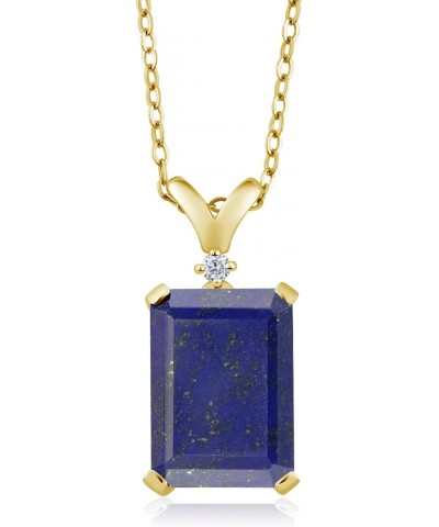 18K Yellow Gold Plated Silver Blue Lapis and White Diamond Jewelry Pendant Necklace For Women (6.02 Cttw, Gemstone Birthstone...