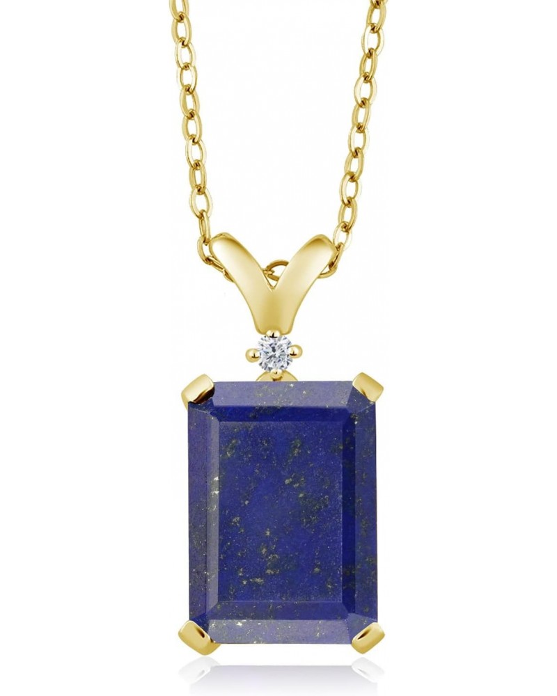 18K Yellow Gold Plated Silver Blue Lapis and White Diamond Jewelry Pendant Necklace For Women (6.02 Cttw, Gemstone Birthstone...