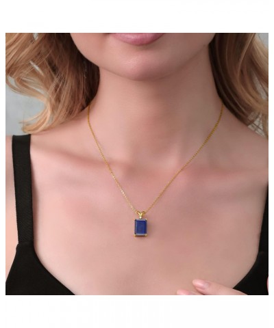 18K Yellow Gold Plated Silver Blue Lapis and White Diamond Jewelry Pendant Necklace For Women (6.02 Cttw, Gemstone Birthstone...