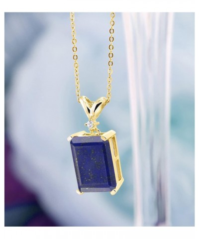 18K Yellow Gold Plated Silver Blue Lapis and White Diamond Jewelry Pendant Necklace For Women (6.02 Cttw, Gemstone Birthstone...