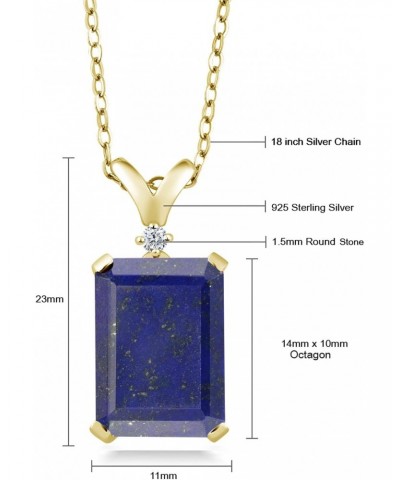 18K Yellow Gold Plated Silver Blue Lapis and White Diamond Jewelry Pendant Necklace For Women (6.02 Cttw, Gemstone Birthstone...