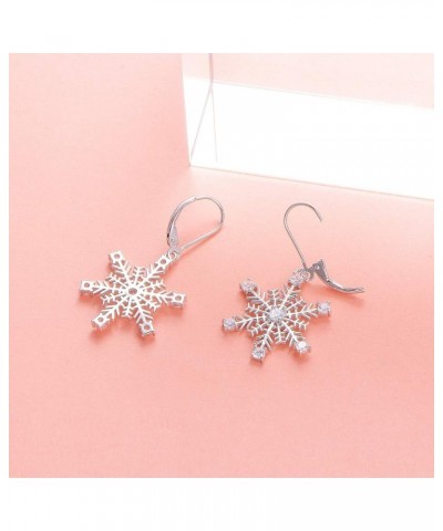 S925 Sterling Silver Snowflake Necklace Earrings Bracelet Ring Set for Women Girl Jewelry Earrings $14.00 Necklaces