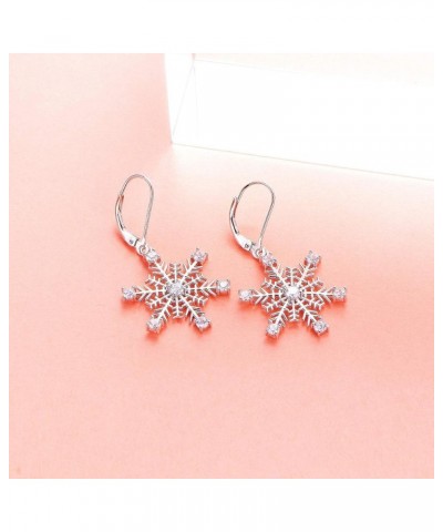 S925 Sterling Silver Snowflake Necklace Earrings Bracelet Ring Set for Women Girl Jewelry Earrings $14.00 Necklaces