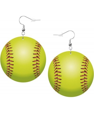 Round Faux Leather Earrings For Women Dangle Lightweight Earrings I Love Softball $6.88 Earrings