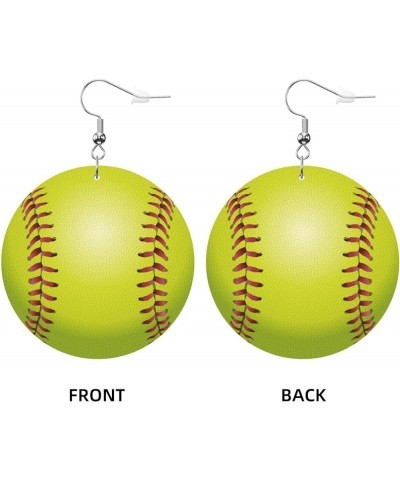 Round Faux Leather Earrings For Women Dangle Lightweight Earrings I Love Softball $6.88 Earrings