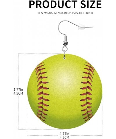 Round Faux Leather Earrings For Women Dangle Lightweight Earrings I Love Softball $6.88 Earrings