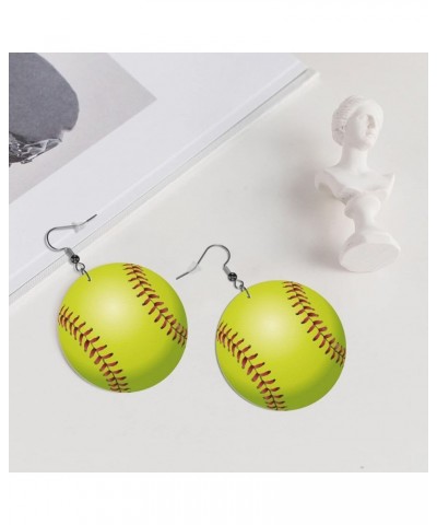 Round Faux Leather Earrings For Women Dangle Lightweight Earrings I Love Softball $6.88 Earrings