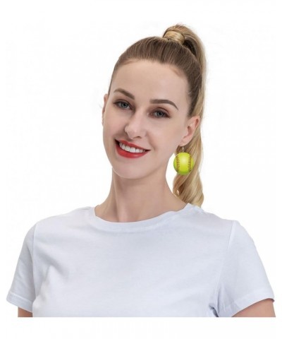 Round Faux Leather Earrings For Women Dangle Lightweight Earrings I Love Softball $6.88 Earrings