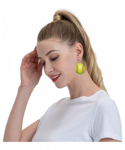 Round Faux Leather Earrings For Women Dangle Lightweight Earrings I Love Softball $6.88 Earrings