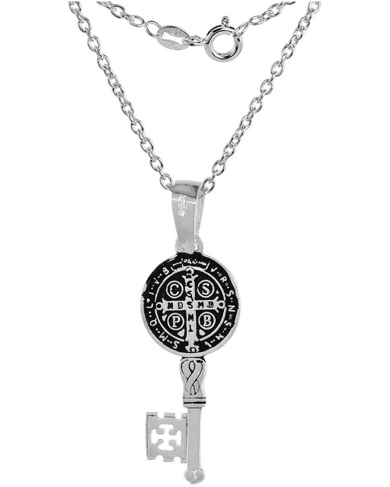 Sterling Silver Saint Benedict Medal Key Medal Handmade 1 1/16 inch (27mm) Tall 2mm Cable Chain 22-inch 2mm Cable Chain $10.6...