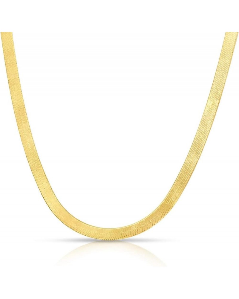 .925 14K Gold Plated Sterling Silver 3.2MM, 4.3MM, 6.8MM or 9MM Flexible Flat Magic Herringbone Chain Necklace 20 Inches 6.8M...