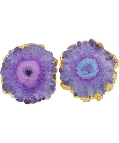 Women's Natural Agate Quartz Geode Druzy Stud Earrings for Women Agate Stone Purple $10.96 Earrings