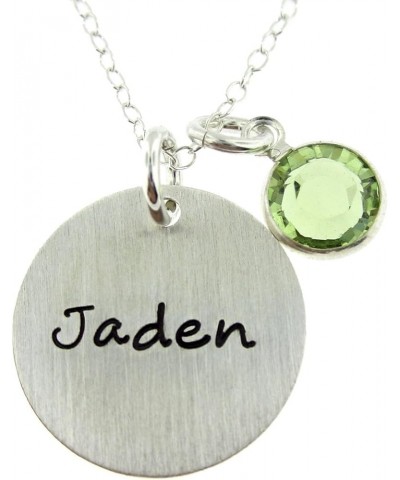 Solo Personalized Sterling Silver Round Charm Necklace. Customize with your Favorite Name. Choice of Swarovski® Birthstone or...