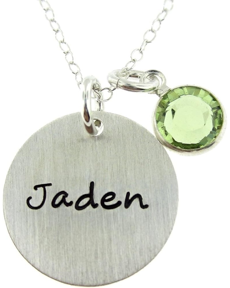 Solo Personalized Sterling Silver Round Charm Necklace. Customize with your Favorite Name. Choice of Swarovski® Birthstone or...