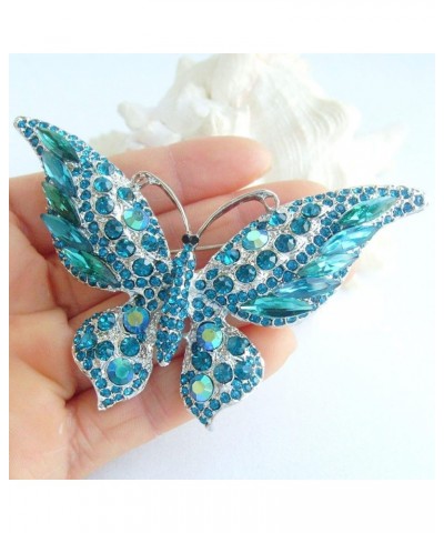 Zeepoffine 3.74" Butterfly Brooch Pin Pendant Rhinestone Crystal Austrian Crystal BZ4538 Silver-Tone Turquoise $9.00 Brooches...