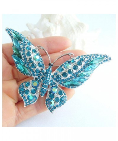 Zeepoffine 3.74" Butterfly Brooch Pin Pendant Rhinestone Crystal Austrian Crystal BZ4538 Silver-Tone Turquoise $9.00 Brooches...