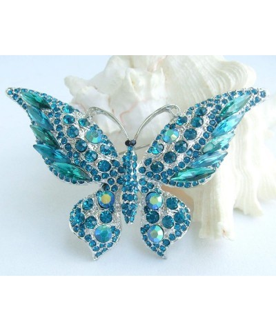 Zeepoffine 3.74" Butterfly Brooch Pin Pendant Rhinestone Crystal Austrian Crystal BZ4538 Silver-Tone Turquoise $9.00 Brooches...