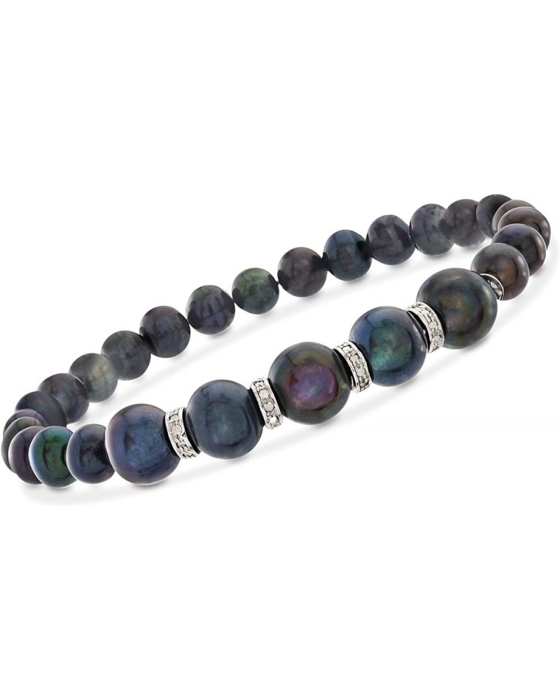 6-8.5mm Black Cultured Pearl and .25 ct. t.w. Diamond Stretch Bracelet With Sterling Silver 8.0 Inches $55.80 Bracelets