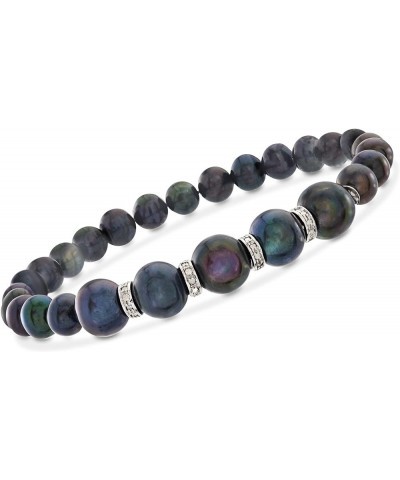 6-8.5mm Black Cultured Pearl and .25 ct. t.w. Diamond Stretch Bracelet With Sterling Silver 8.0 Inches $55.80 Bracelets