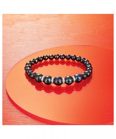 6-8.5mm Black Cultured Pearl and .25 ct. t.w. Diamond Stretch Bracelet With Sterling Silver 8.0 Inches $55.80 Bracelets