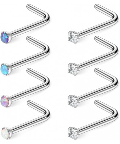 18G 316L Surgical Steel 1.5mm 2mm 2.5mm 3mm Jeweled Opal & Clear CZ Nose L-Shaped Rings Studs Ring Body Piercing Jewelry 8-16...