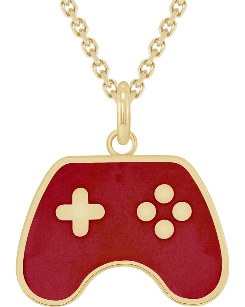 Gaming Controller Pendant Necklace in Solid 14k Gold, Gamer Gifts, Made in America 16" Necklace Yellow Gold Red Enamel $85.75...