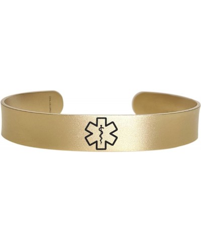 Medical Alert ID Bracelet Cuff, 316L Stainless Steel - Customize and Personalize - SELECT A WRIST SIZE, 6"-9 SATIN GOLD - ONE...