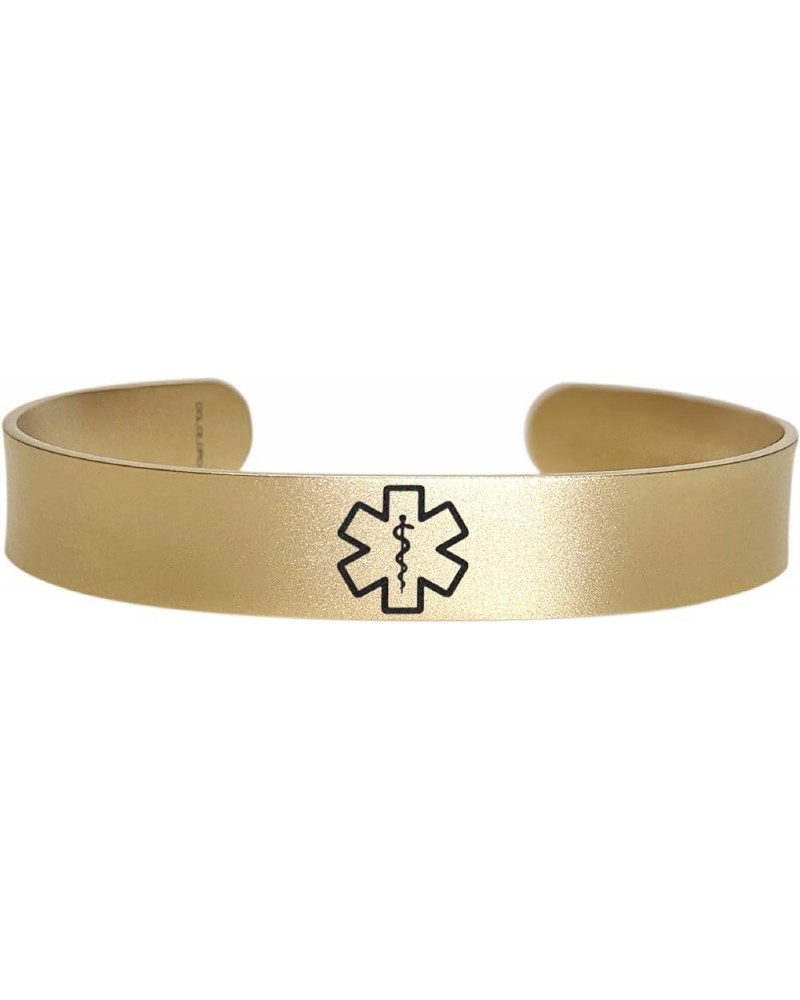 Medical Alert ID Bracelet Cuff, 316L Stainless Steel - Customize and Personalize - SELECT A WRIST SIZE, 6"-9 SATIN GOLD - ONE...