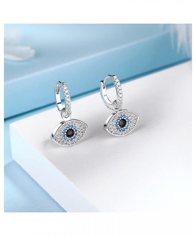 Dainty Evil Eye Small Hoop Earrings Sparkling Cubic Zirconia Crystal Rhinestone Dangle Drop Charm Huggie Hoops Cartilage Earr...