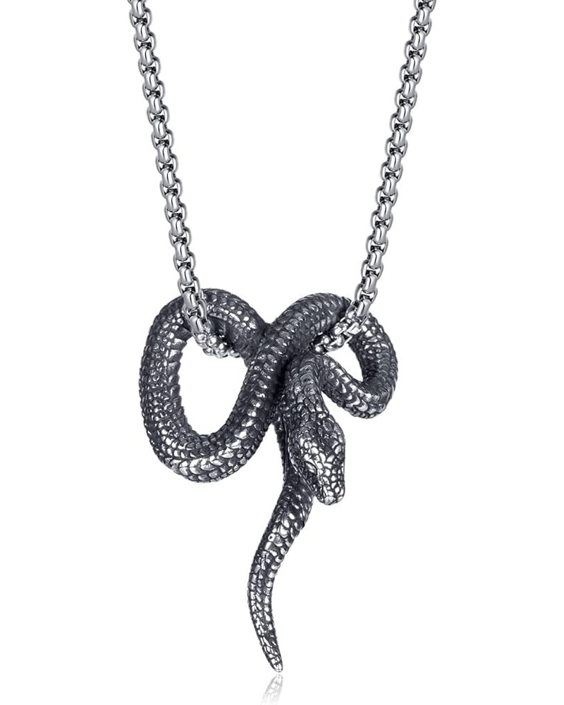 Punk Jewelry Necklace Stainless Steel Snake Pendant Necklace Steel $8.84 Necklaces