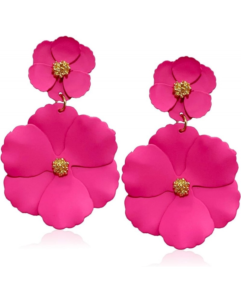 Elegant Bohemian Large Metal Double Flower Matt Earring Chic Statement Dangle Drop Wedding Earrings For Women Girls Cute Stat...