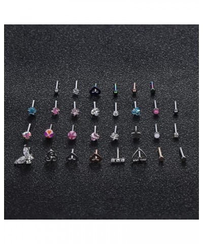 Hypoallergenic Nose Rings 30Pcs 18G 20G Surgical Stainless Steel Nose Ring Studs Heart Opal CZ Straight L Shaped Screw Nose R...