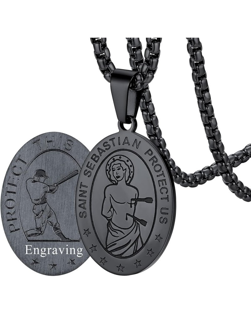 Saint Sebastian Necklace, Stainless Steel Patron Saint of Athletes, Christian Protective Medallion for Baseball Football Bask...