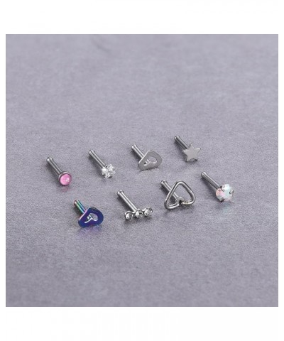 Hypoallergenic Nose Rings 30Pcs 18G 20G Surgical Stainless Steel Nose Ring Studs Heart Opal CZ Straight L Shaped Screw Nose R...