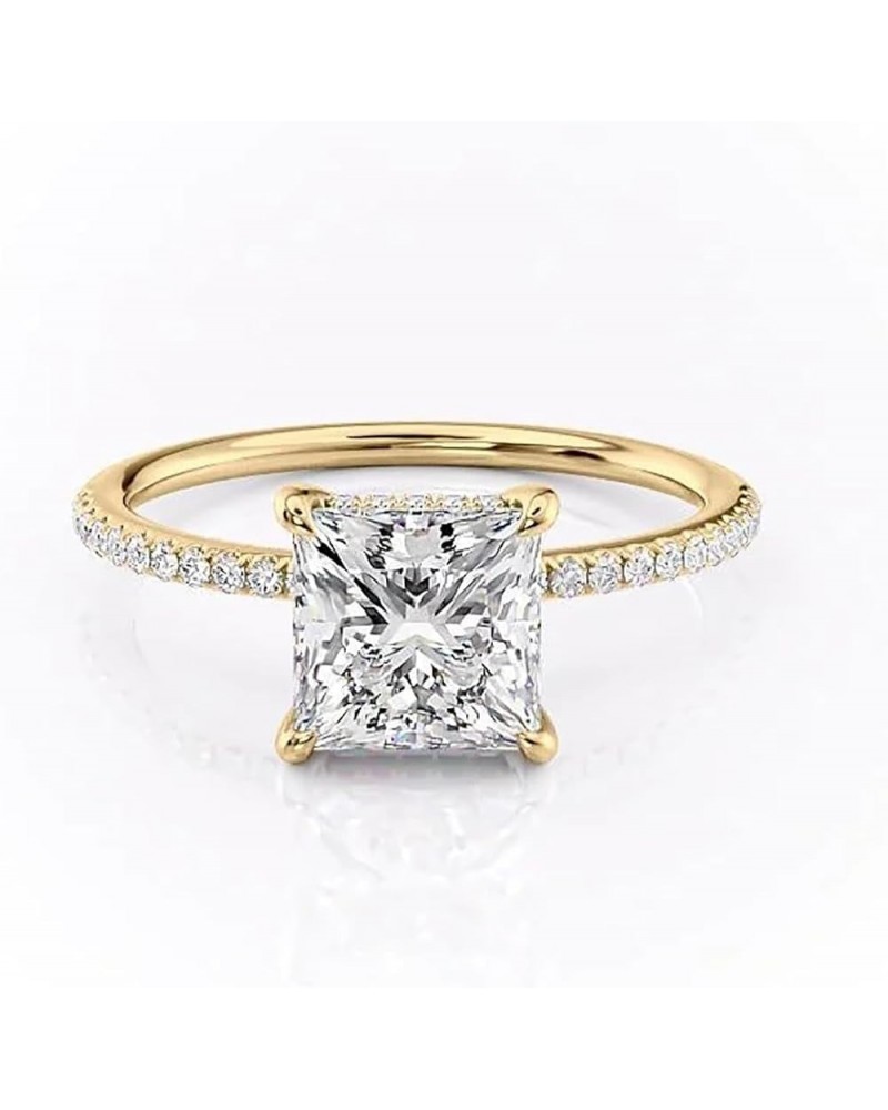 10K 14K 18K Solid Gold Princess Cut Moissanite Rings for Women, 1/1.5/2/2.5/3 Carat Center Moissanite Wedding Engagement Ring...