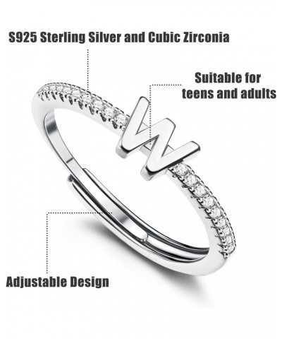 S925 Sterling Silver Initial Rings for Girls Adjustable Silver Gold Plated Stackable Rings for Women Girl Letter Initial CZ R...