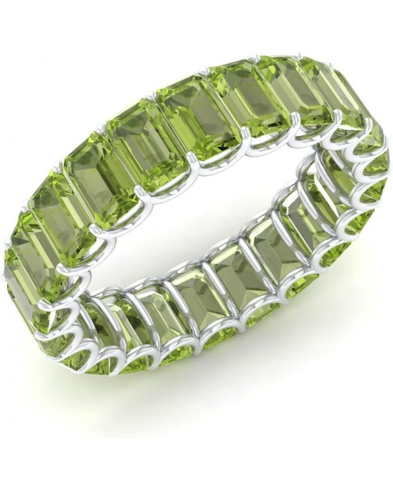 Natural and Certified Gemstones Wedding Ring in 14K White Gold | Emerald Cut Full Eternity Stackable Band Size 4 to 8 Peridot...