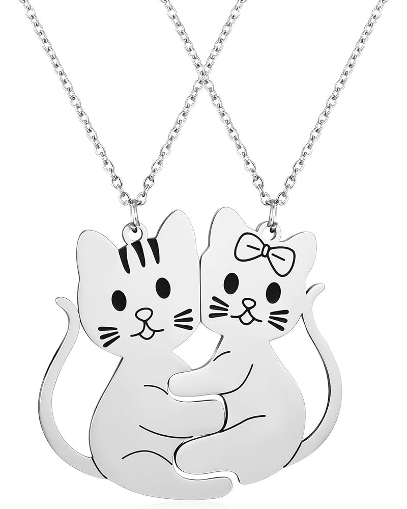 Hanreshe Cat Matching Necklaces Best Friend Necklaces Heart Yin Yang Friendship Necklace For 2 Stainless Steel Matching Cat N...