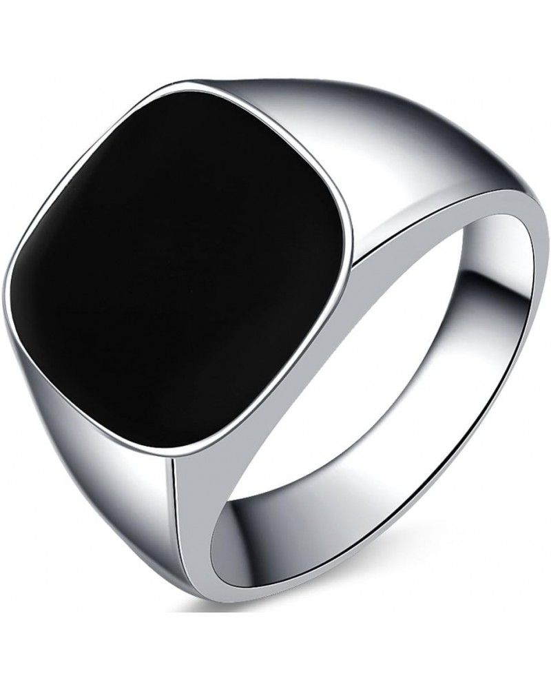 Stainless Steel Classical Simple Plain Black Enamel Signet Pinky Ring $7.50 Rings