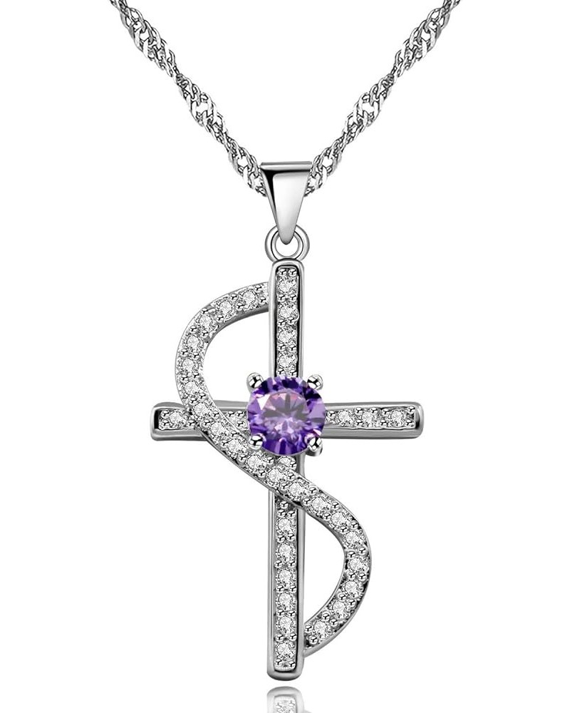 Infinity Love of God Purple Crystals Cross Pendant Necklace Christian Religious Jewelry N050 Purple with cubic zirconia $6.62...