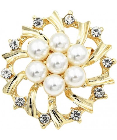 Brooch Pin Woman Fashion Faux Pearl Rhinestone Inlaid Flower Cardigan Shawl Clip Golden Golden $3.04 Brooches & Pins